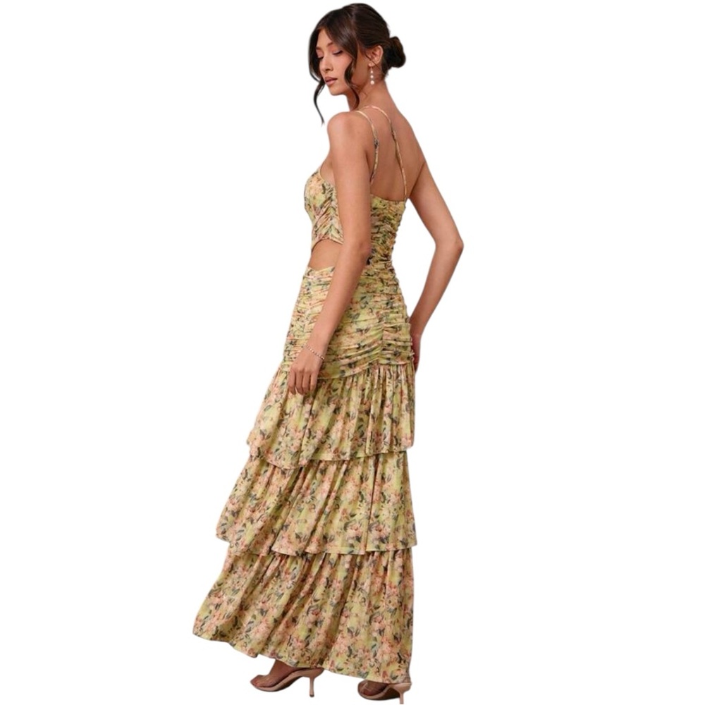 Closet Clear Out Sales Price Ends Tonight Floral One-Shoulder Cut Out Maxi Dress - Picture 3 of 3